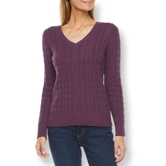 St. John's Bay - women’s V Neck Long Sleeve Pullover Sweater - Violet - Small - Picture 1 of 5